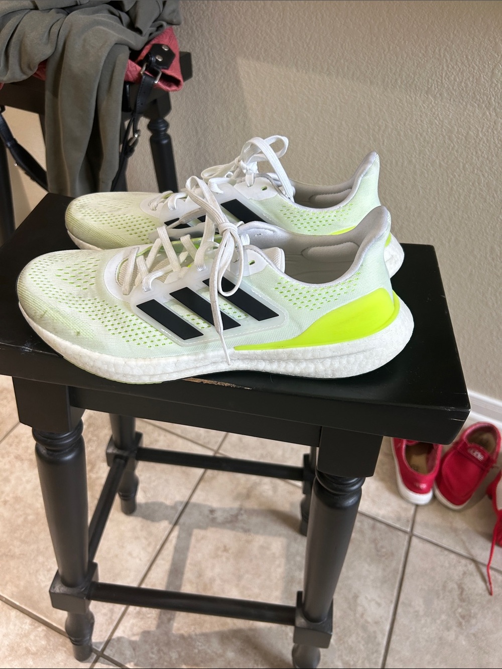 adidas pureboost White & Neon Green Mesh Running Sneakers 11